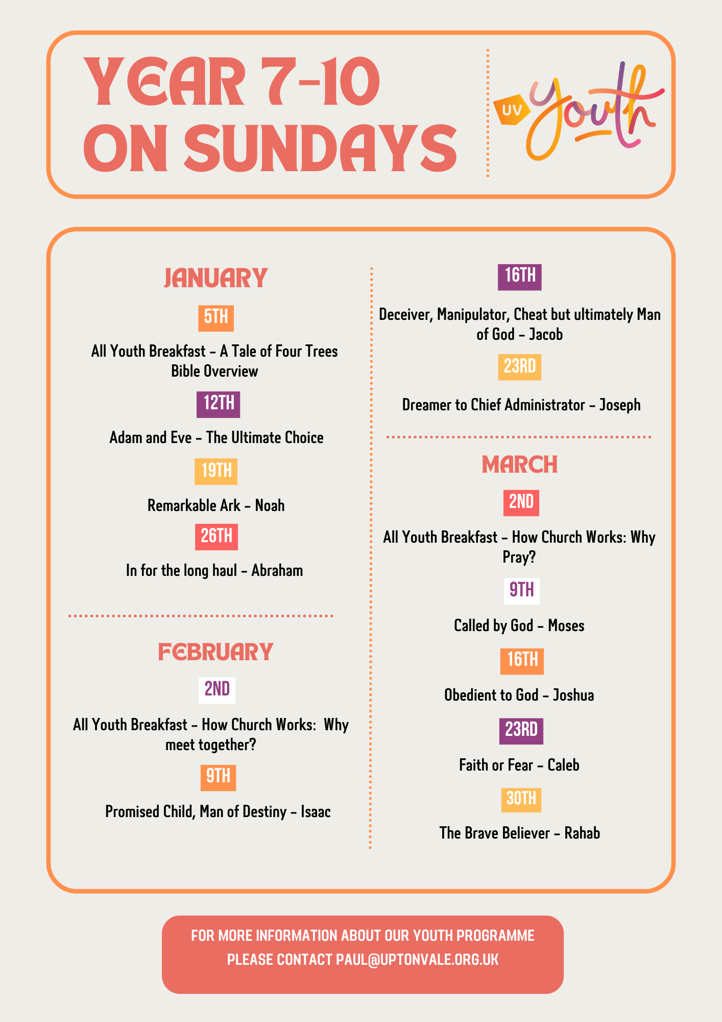 Sundays yr 7-9 programme A5 fl